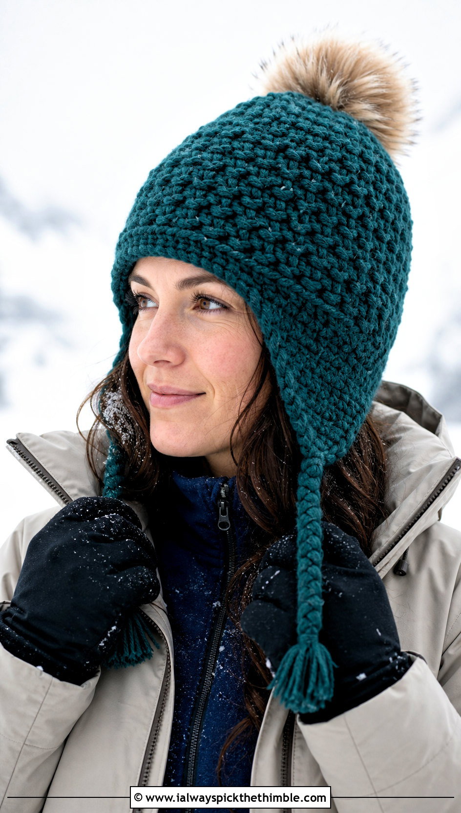 Alpine Stitch Earflap Crochet Hat With Fur Pom Pom And Parka - 15 Crochet Hat With Fur Pom Pom outfit ideas