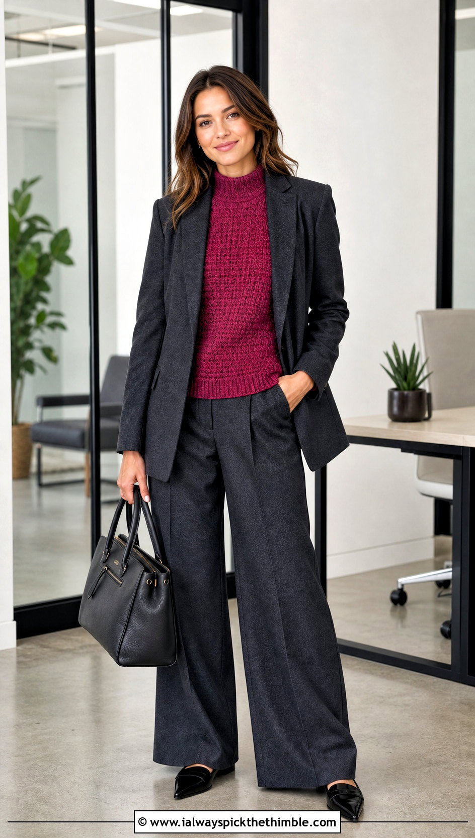 Alpine Stitch Funnel Neck Sweater With Suiting - 20 crochet alpine stitch sweater outfit ideas