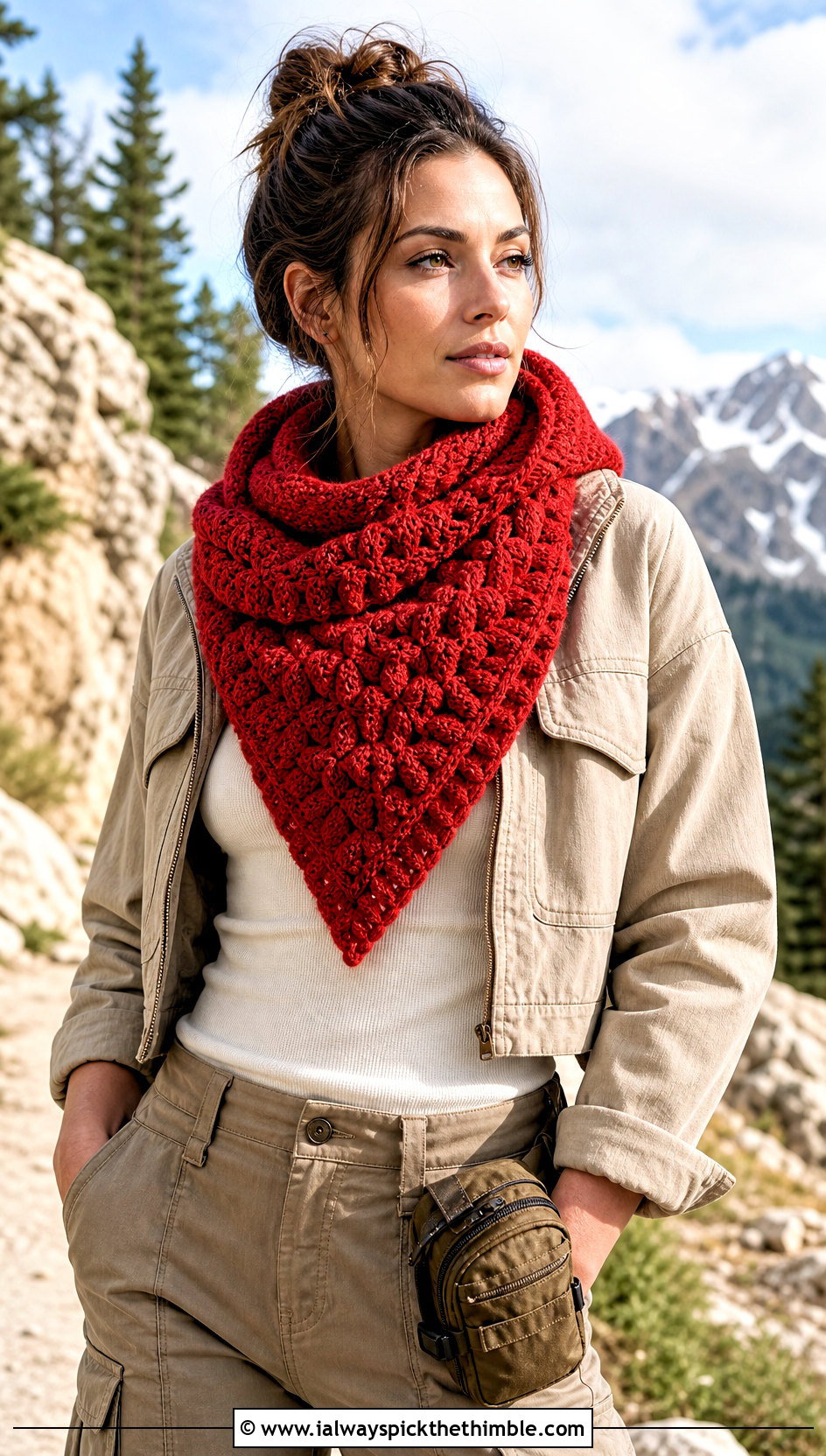 Alpine Stitch Hooded Triangle Crochet Scarf With Cargo Pants - 20 Hooded Triangle Crochet Scarf outfit ideas