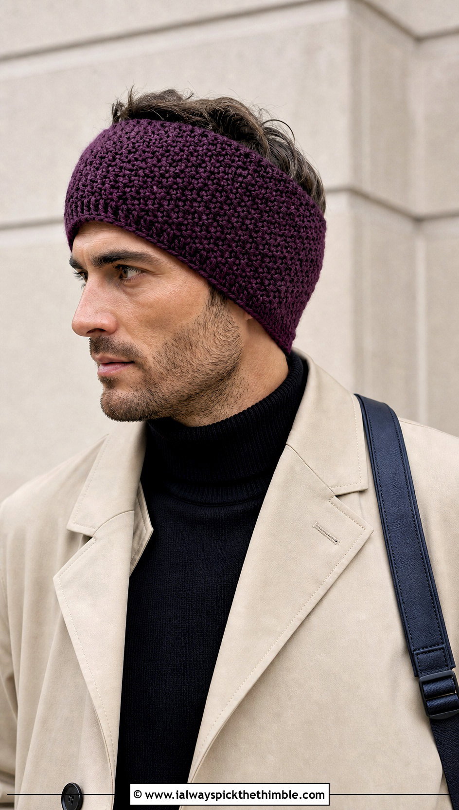 Alpine Stitch Mens Crochet Ear Warmer With Trench Coat - 15 mens crochet ear warmer outfit ideas