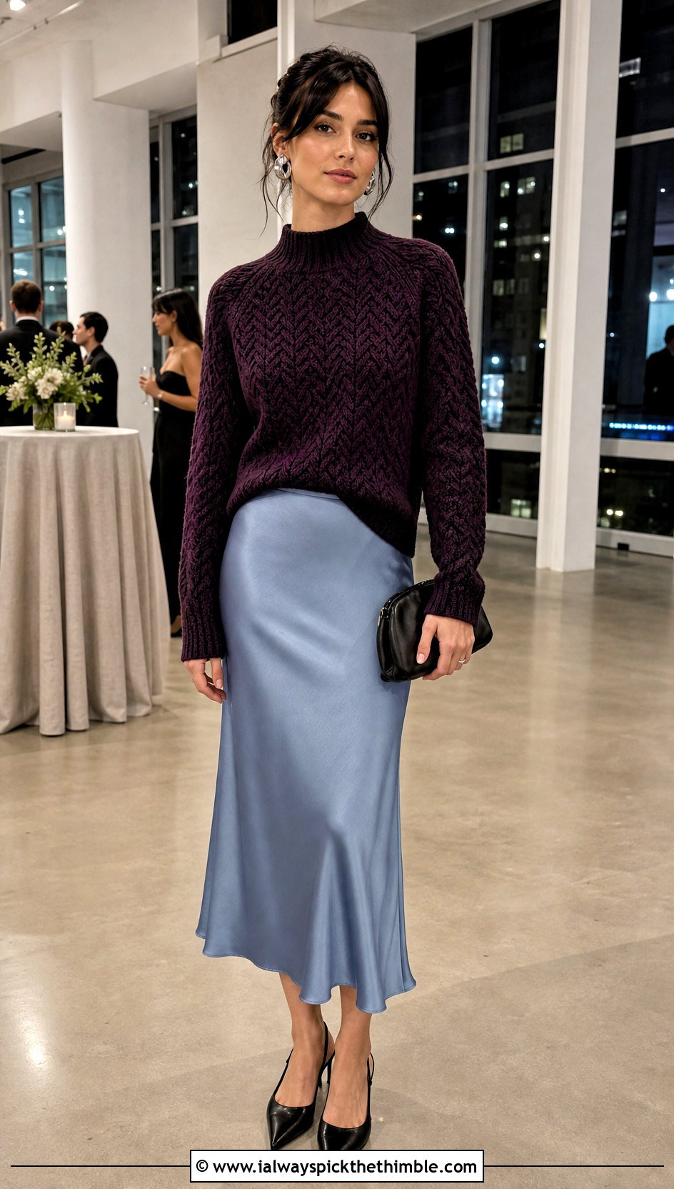 Alpine Stitch Mock Neck Sweater With Slip Skirt - 20 crochet alpine stitch sweater outfit ideas