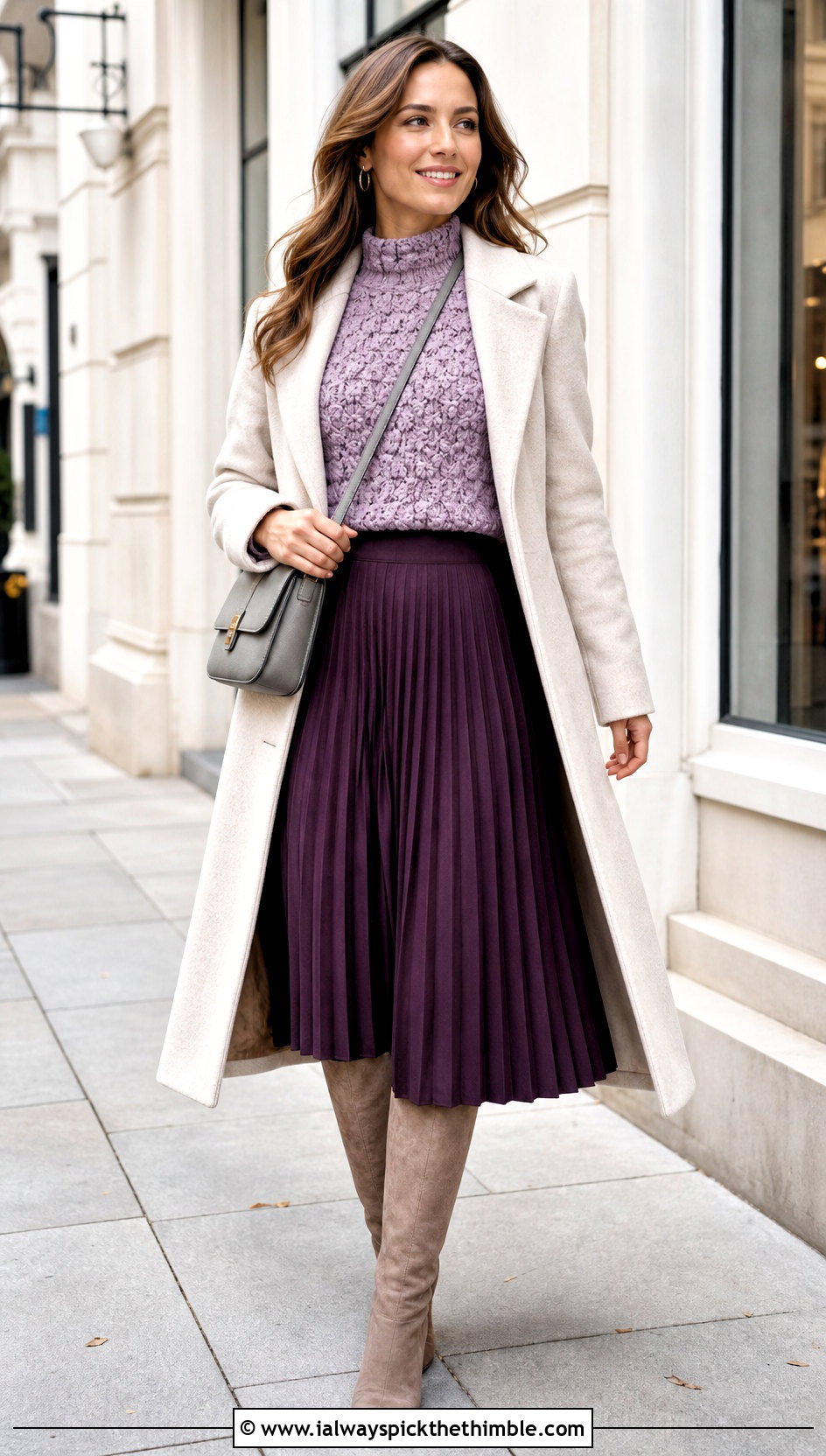 Alpine Stitch Mock Neck Top With Pleated Midi Skirt - 20 Alpine Stitch Crochet Top outfit ideas