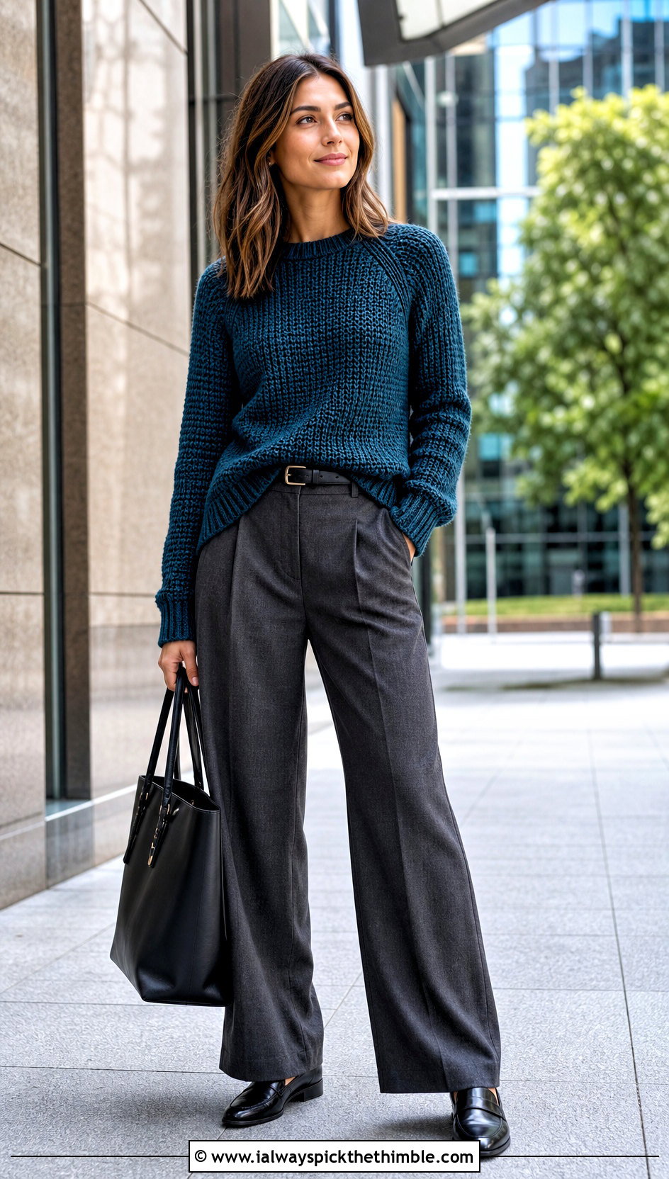 Alpine Stitch Raglan Sweater With Tailored Trousers - 20 crochet alpine stitch sweater outfit ideas