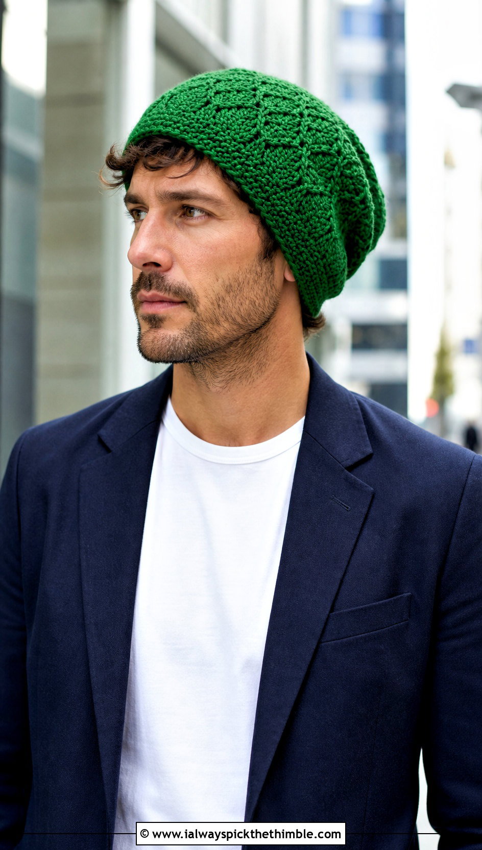 Alpine Stitch Slouch Crochet Beanie With Blazer - 20 Mens Slouch Crochet Beanie outfit ideas