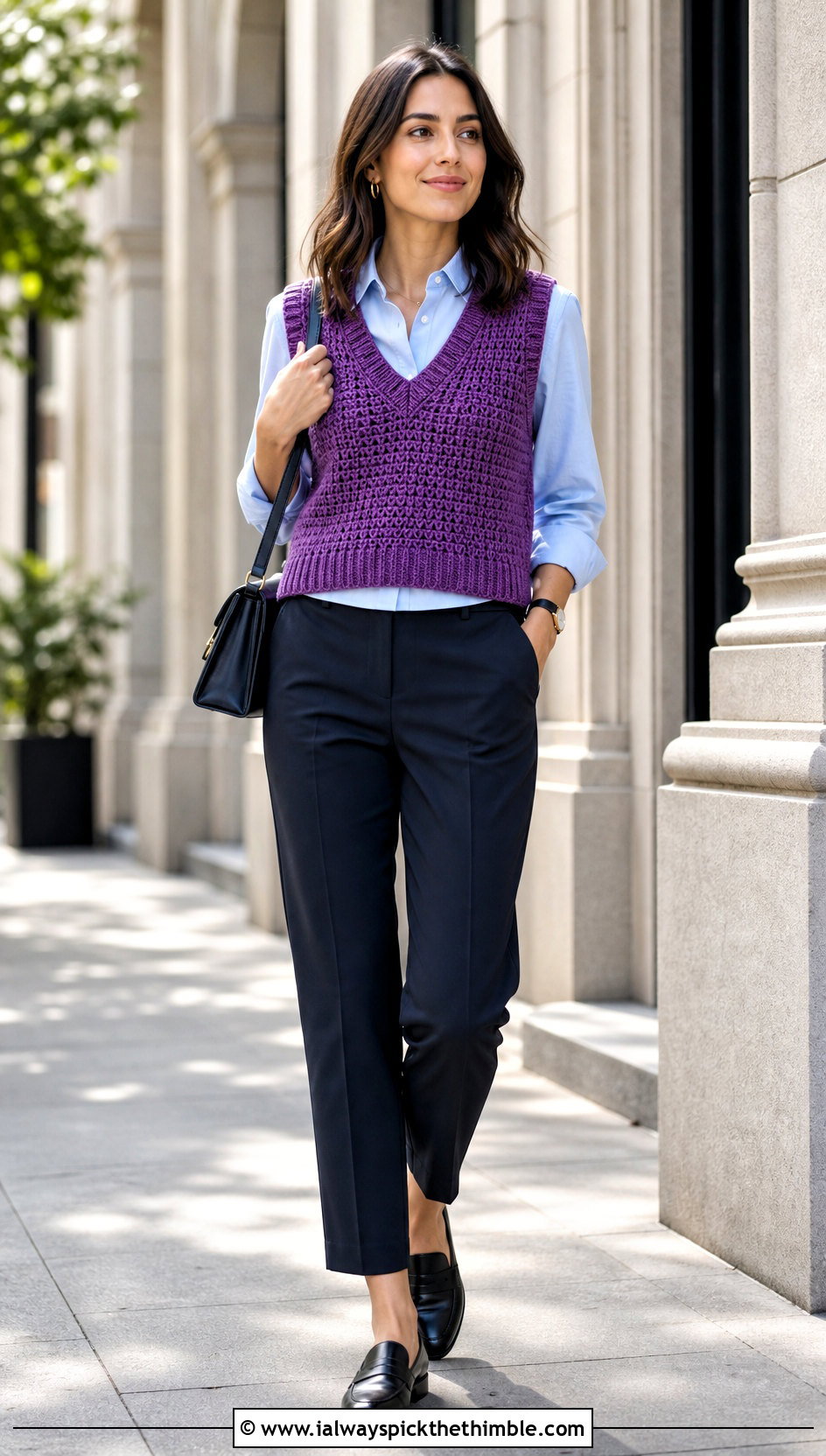 Alpine Stitch V Neck Vest Top With Button Down Shirt - 20 Alpine Stitch Crochet Top outfit ideas