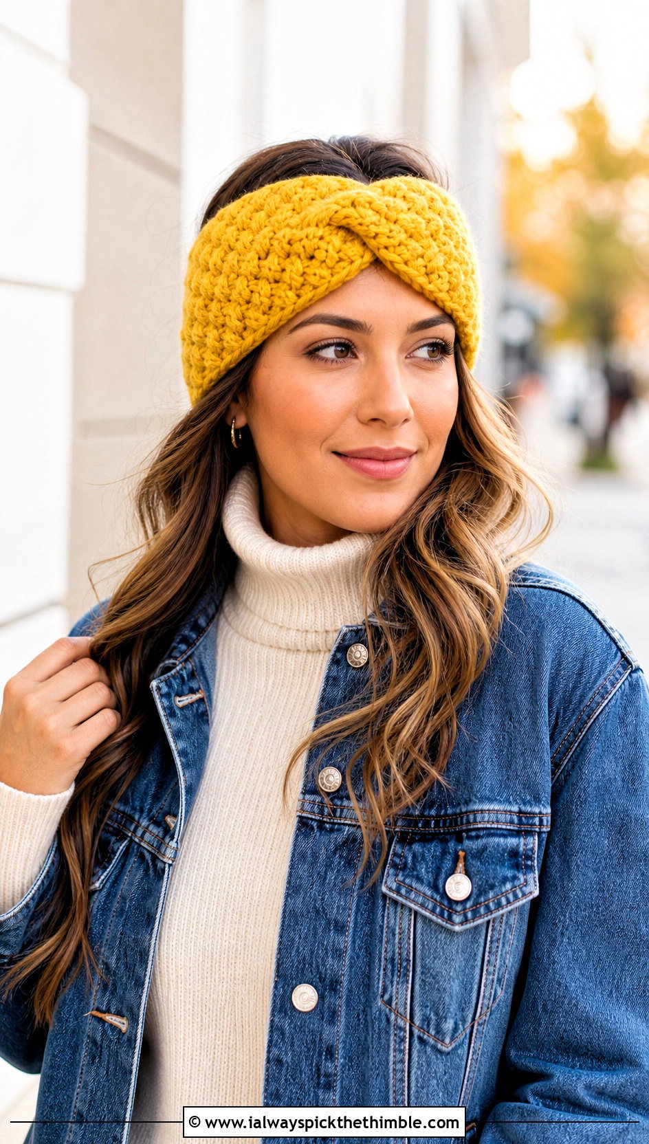 Alpine Twist Wool Ease Thick And Quick Crochet Headband With Denim Jacket - 15 wool ease thick and quick crochet headband outfit ideas
