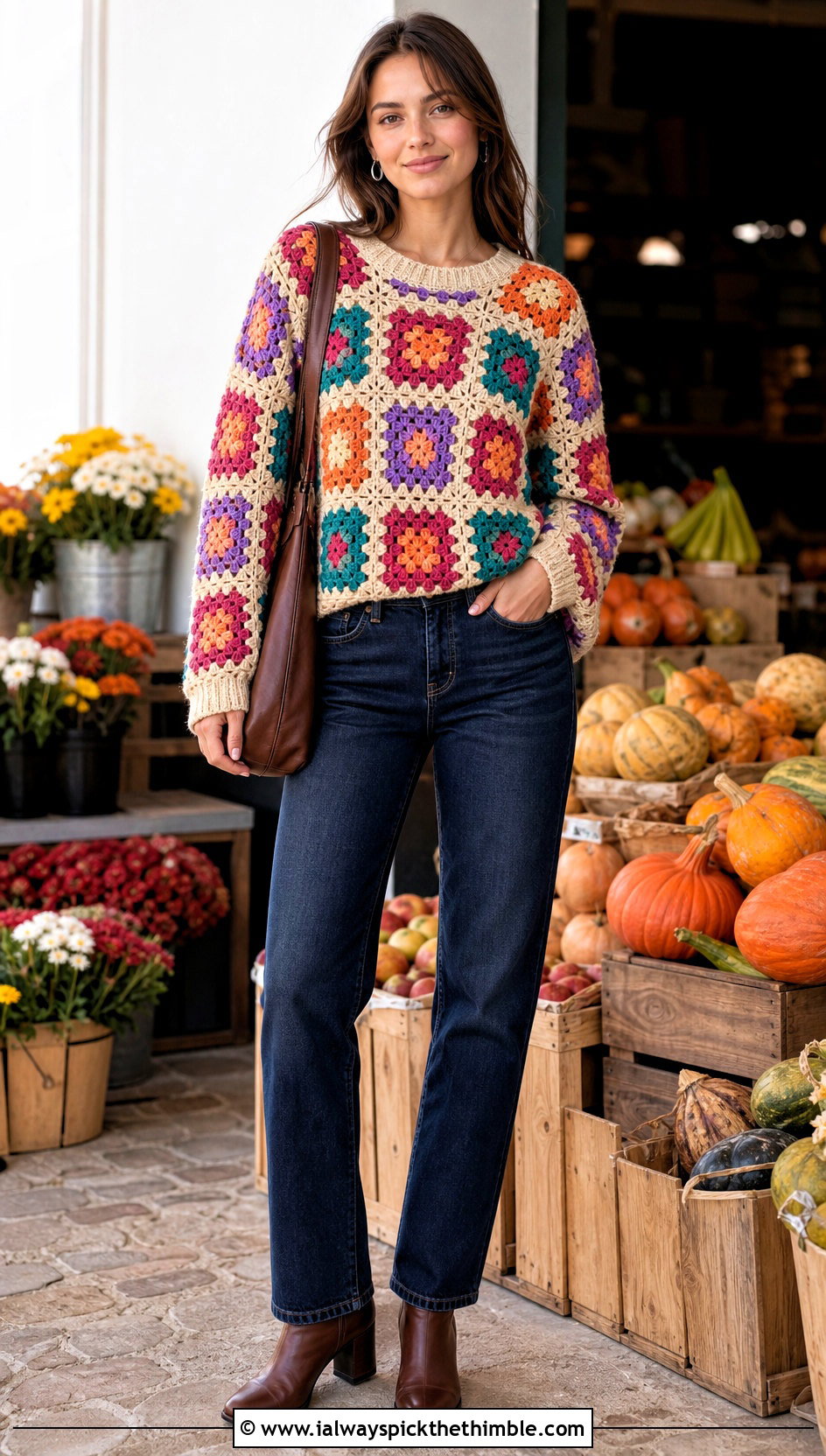 American Eagle Granny Square Crochet Sweater With Straight Leg Jeans - 15 american eagle crochet sweater outfit ideas
