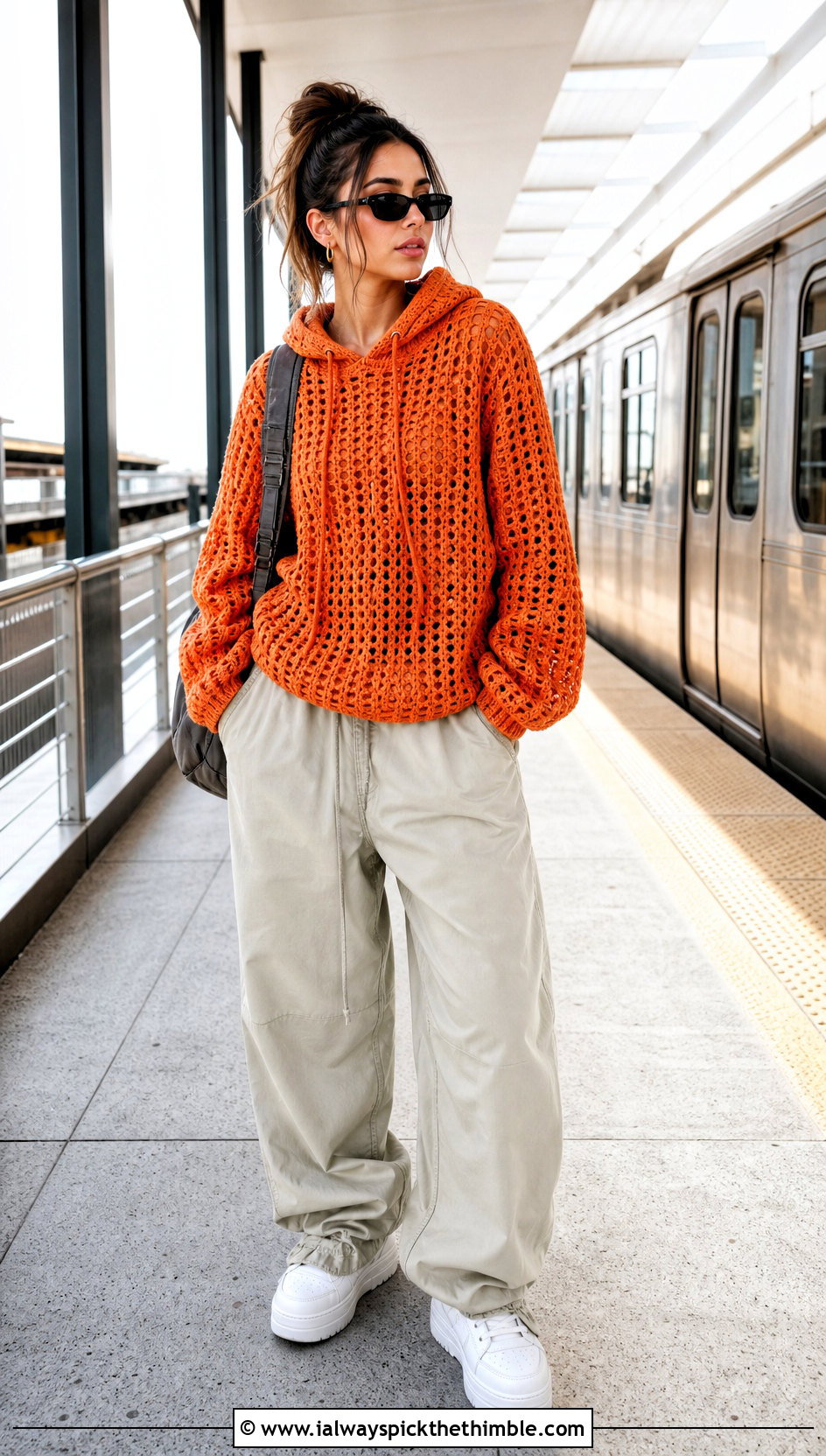 American Eagle Hooded Crochet Sweater With Parachute Pants - 15 american eagle crochet sweater outfit ideas