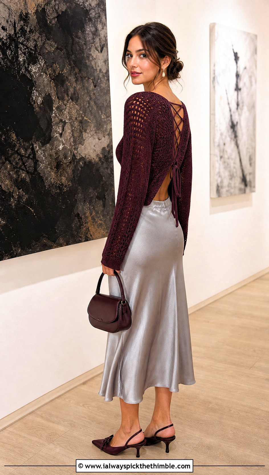 American Eagle Lace Up Back Crochet Sweater With Satin Midi Skirt - 15 american eagle crochet sweater outfit ideas