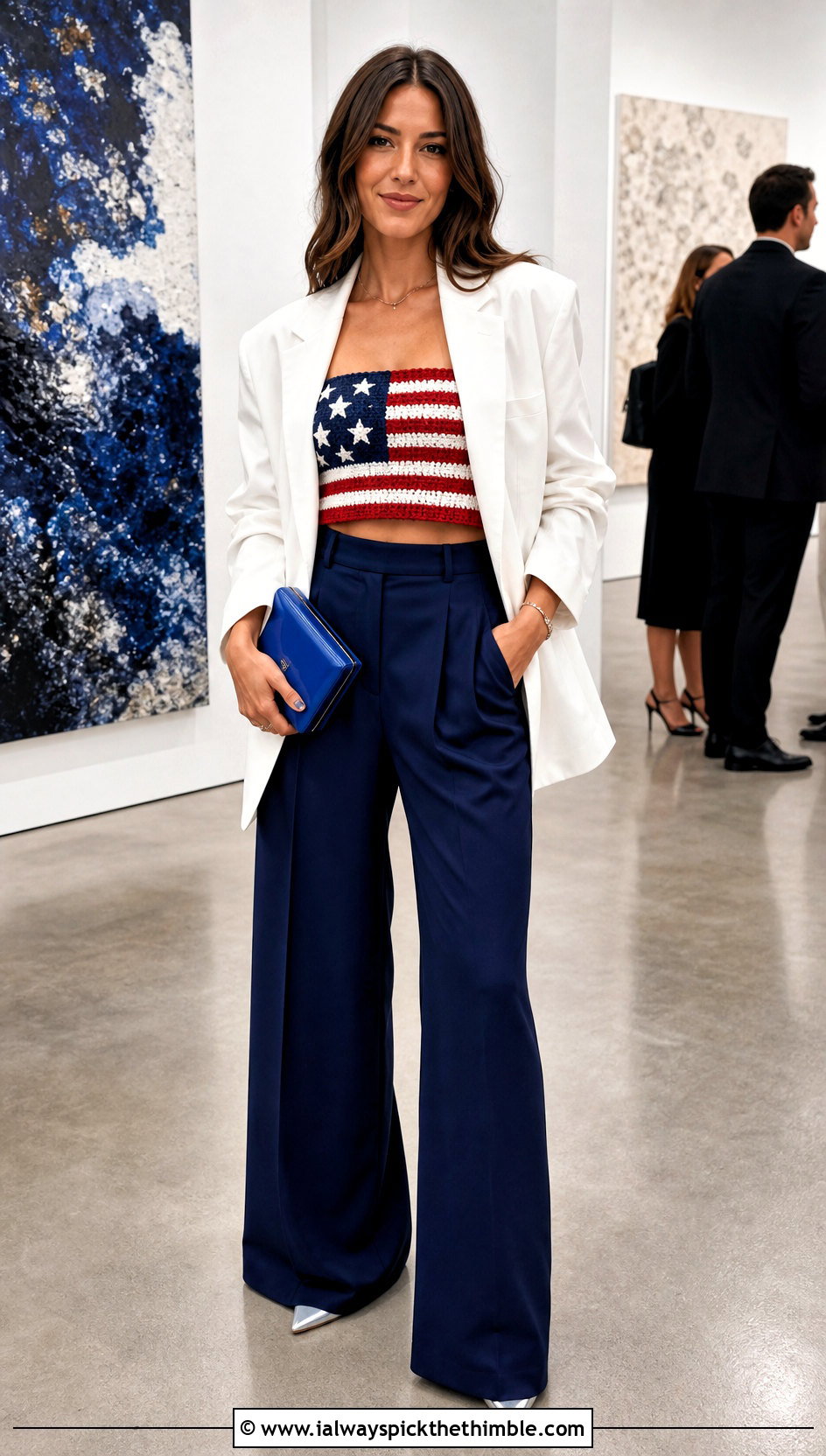 American Flag Crochet Bandeau Top With Oversized Blazer - 20 american flag crochet top outfit ideas