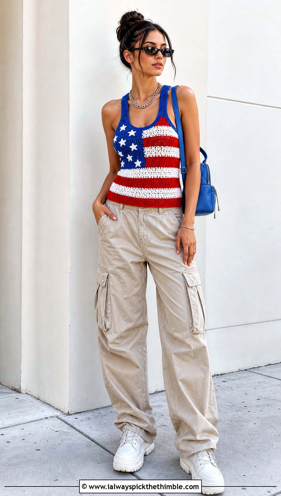 American Flag Crochet Racerback Tank With Cargo Pants - 20 american flag crochet top outfit ideas