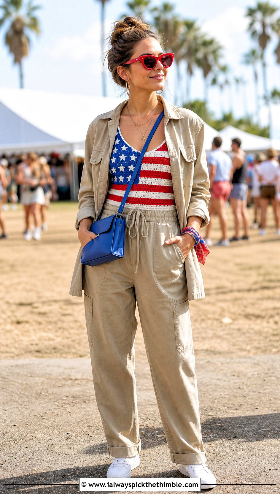 American Flag Crochet Tank Top With Utility Jumpsuit - 20 american flag crochet top outfit ideas