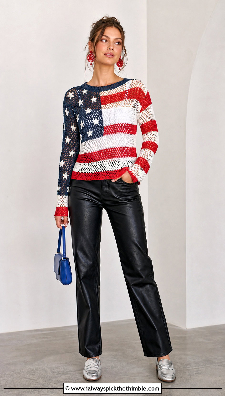American Flag Long Sleeve Mesh Top With Leather Pants - 20 american flag crochet top outfit ideas