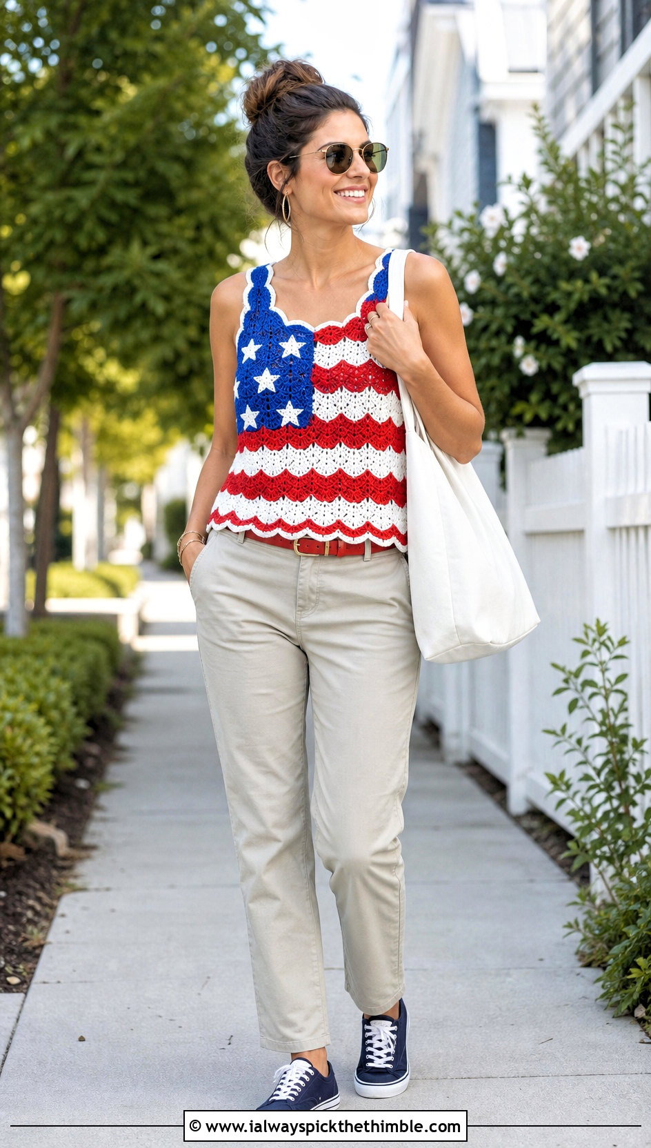 American Flag Scallop Hem Crochet Tank With Chino Pants - 20 american flag crochet top outfit ideas