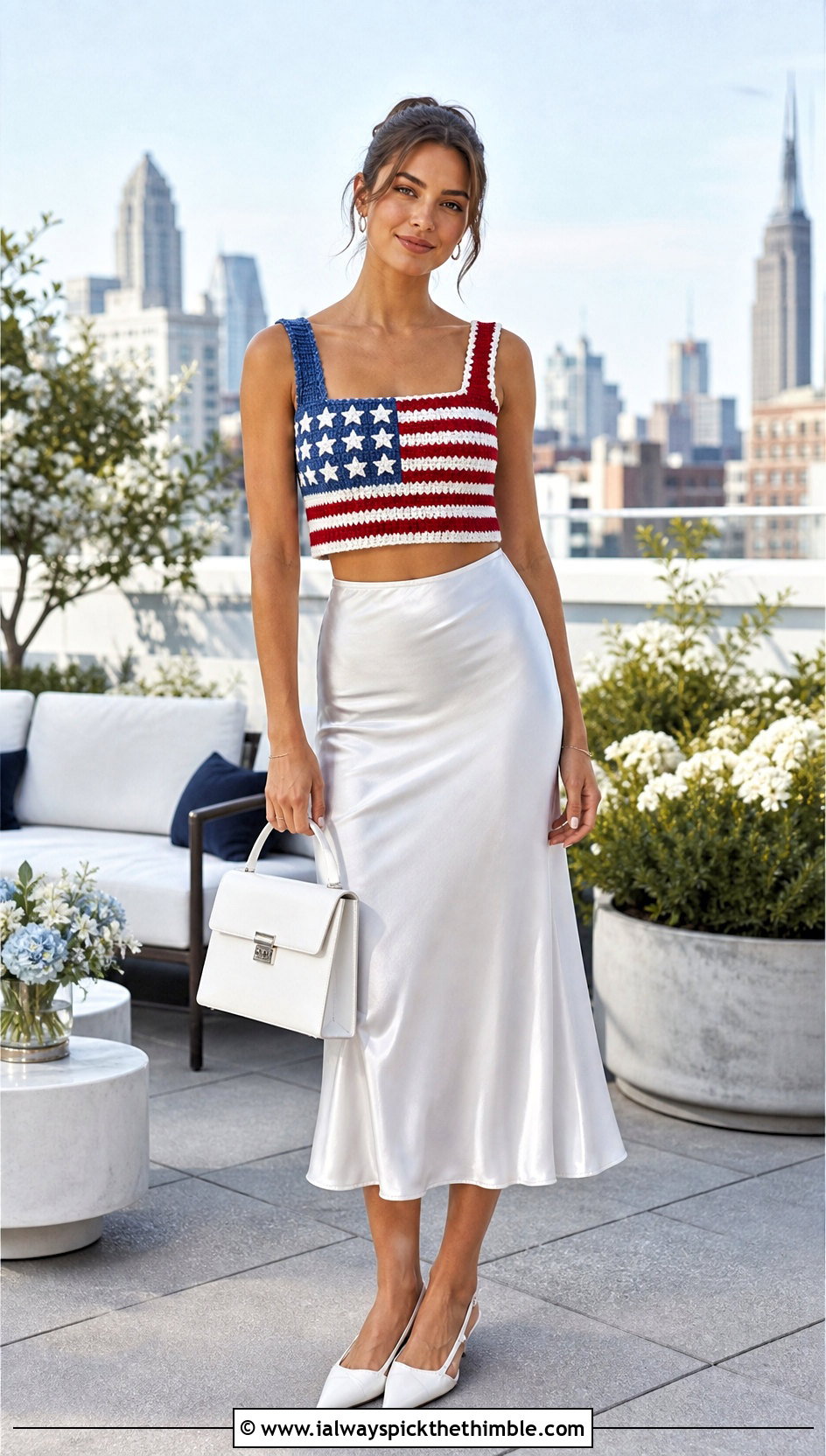 American Flag Square Neck Crochet Top With Satin Skirt - 20 american flag crochet top outfit ideas