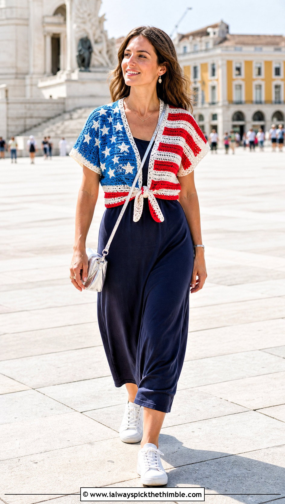 American Flag Tie Front Crochet Top With Slip Dress - 20 american flag crochet top outfit ideas