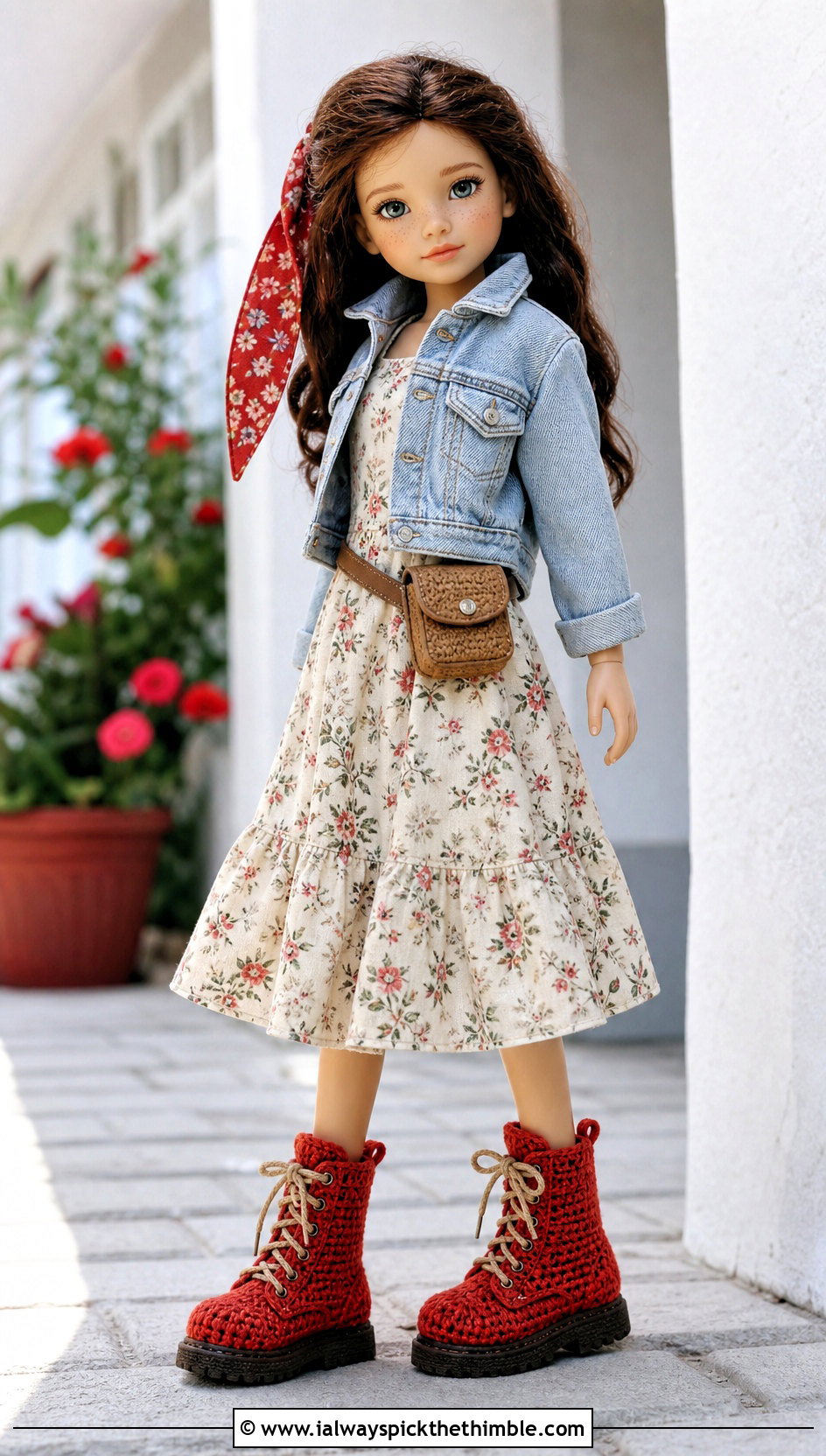 Amigurumi Doll Combat Boots With Floral Midi Dress - 20 amigurumi doll shoes outfit ideas