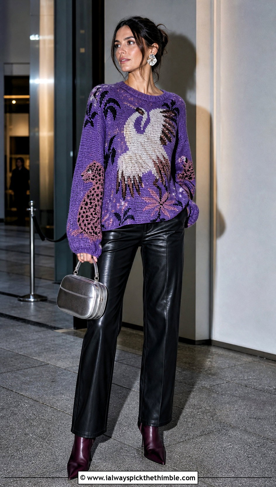 Animal Graphic Tapestry Crochet Jumper With Leather Pants - 20 Tapestry Crochet Jumper outfit ideas