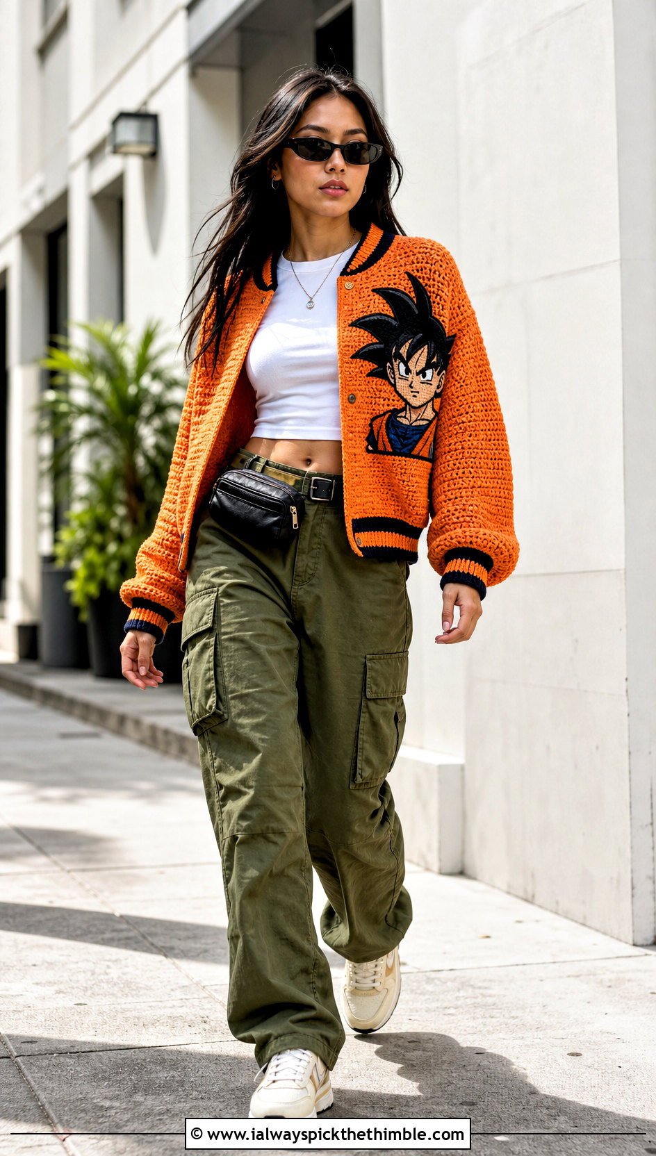 Anime Crochet Bomber Cardigan With Cargo Pants - 20 anime crochet cardigan outfit ideas