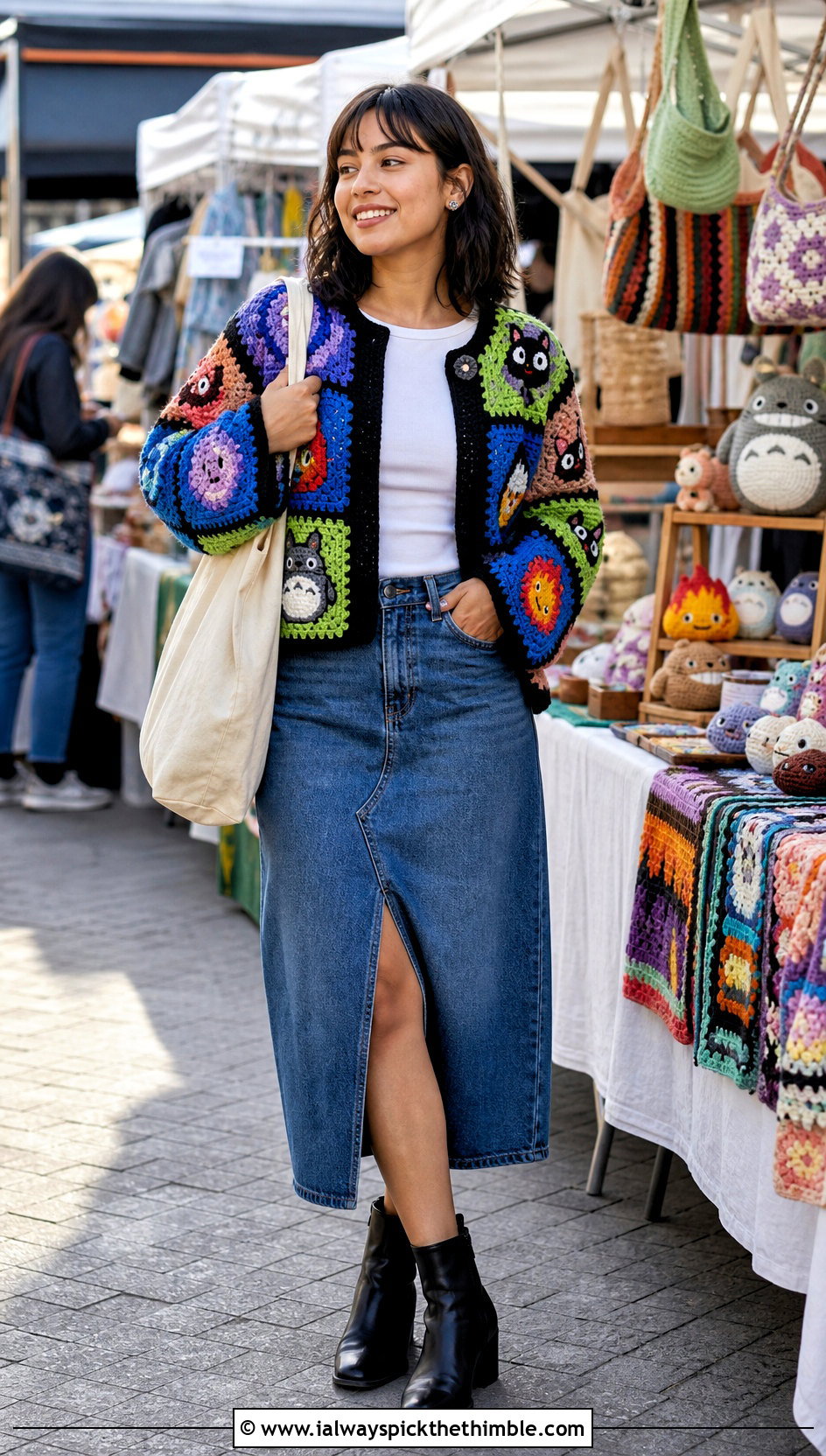 Anime Granny Square Jacket With Denim Skirt - 25 anime crochet clothes and outfit ideas