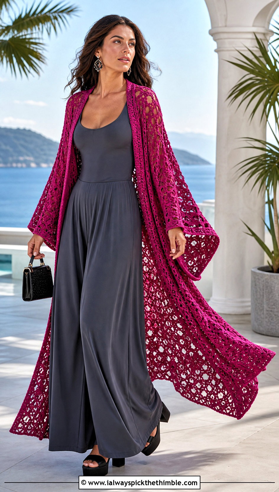 Ankle Length Crochet Kimono Cardigan With Palazzo Pants - 25 crochet kimono cardigan outfit ideas