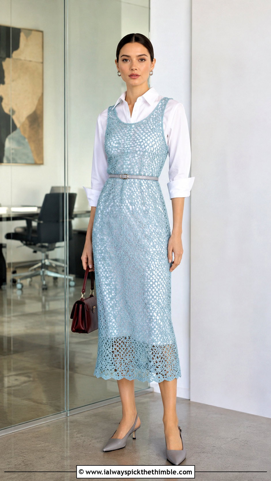 Aqua Crochet Midi Dress With Button Down Shirt - 15 aqua crochet dress outfit ideas