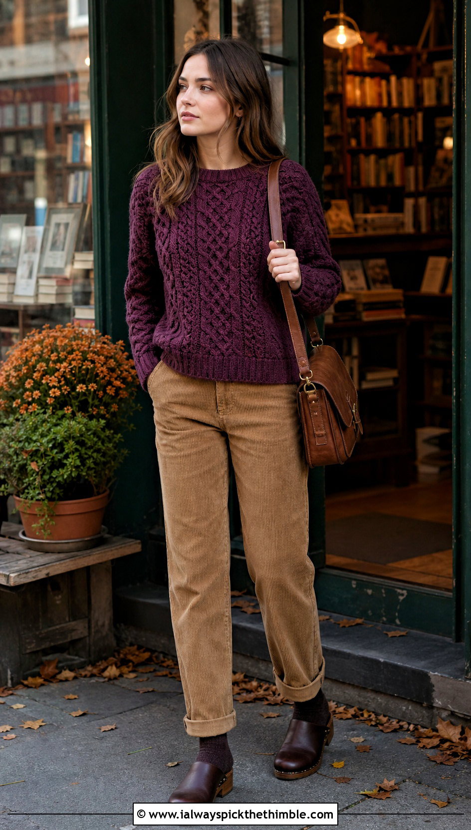 Aran Style Crochet Rory Gilmore Sweater With Corduroy Pants - 20 crochet rory gilmore sweater outfit ideas