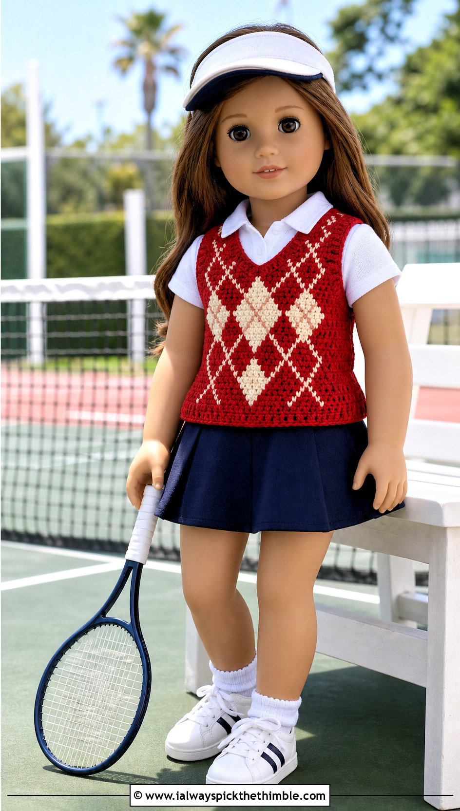 Argyle Crochet Doll Vest With Tennis Skirt - 20 crochet doll vest outfit ideas