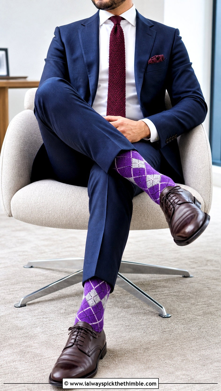 Argyle Crochet Socks With Navy Suit - 20 Mens Crochet Socks outfit ideas