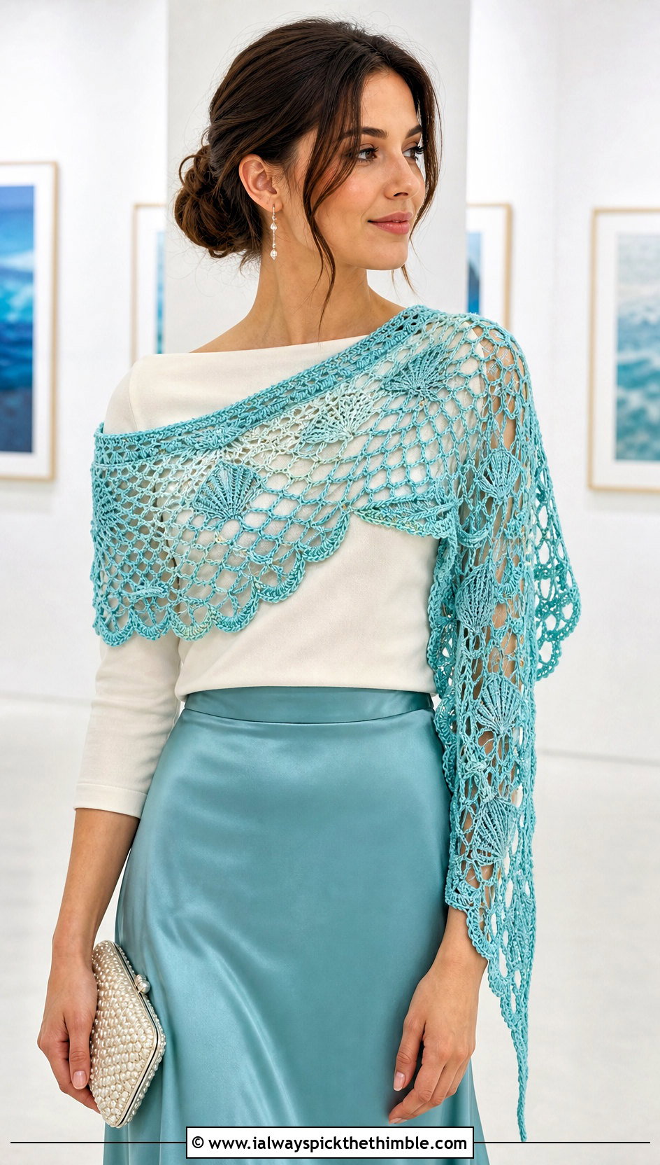 Ariel Lace Shell Crochet Disney Scarf With Satin Skirt - 20 Crochet Disney Scarf outfit ideas