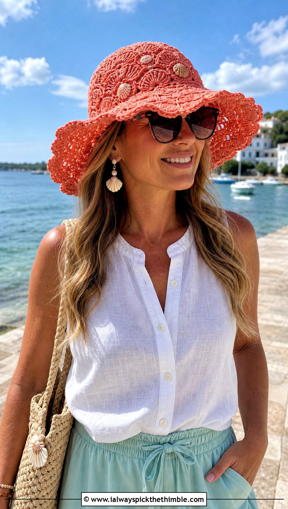 Ariel Shell Sun Hat With Linen Outfit - 20 disney crochet hat outfit ideas