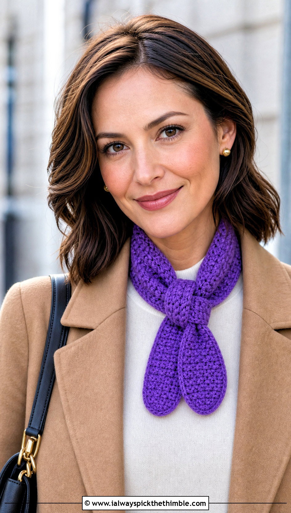 Ascot Keyhole Scarf With Wool Coat - 15 Crocheted Keyhole Scarf outfit ideas