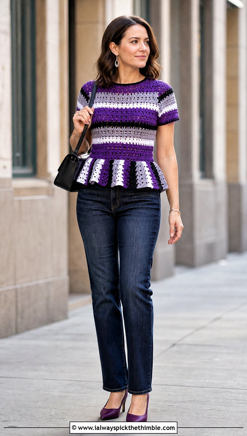 Asexual Crochet Peplum Top With Straight Leg Jeans - 25 crochet pride top outfit ideas