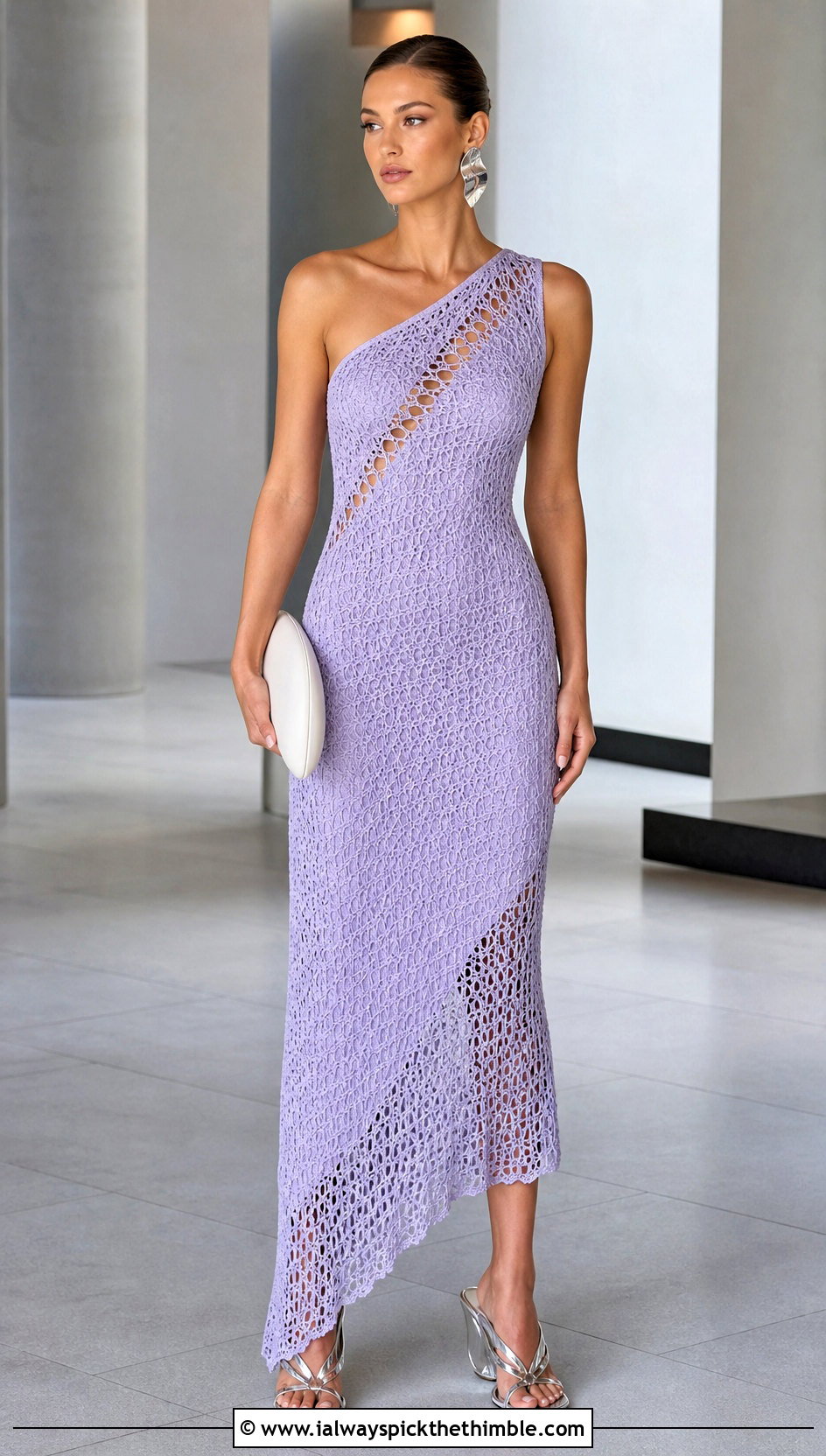 Asymmetric Crochet Gown With Sculptural Heels - 25 crochet gown outfit ideas