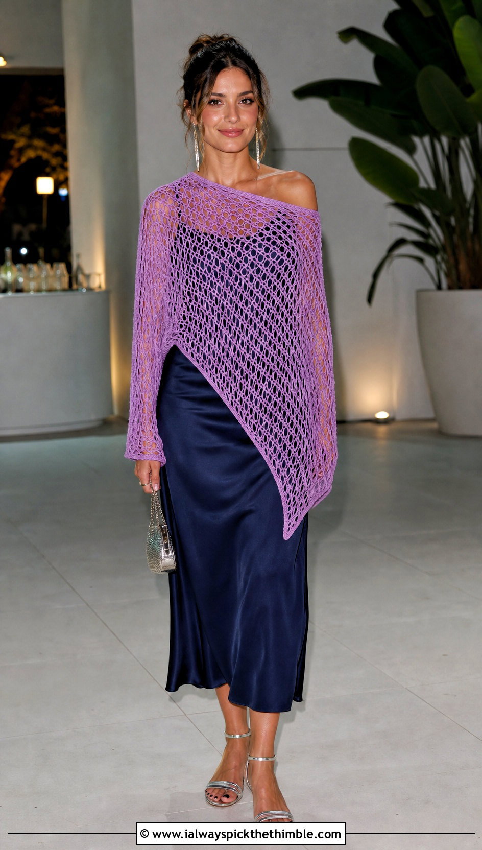 Asymmetric Crochet Mesh Jumper With Slip Dress - 20 crochet mesh jumper outfit ideas