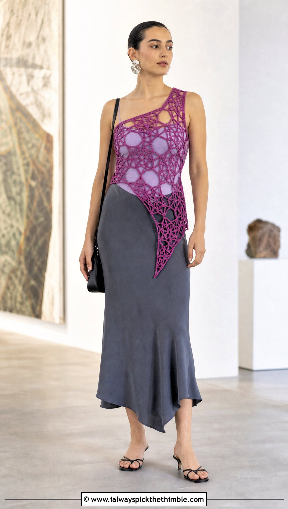Asymmetric Crochet Pentagram Top With Midi Skirt - 20 crochet pentagram top outfit ideas