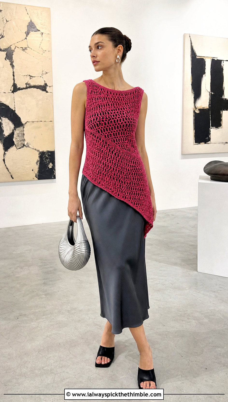Asymmetric Crochet Vest With Bias Cut Midi Skirt - 20 crochet vest outfit aesthetic outfit ideas