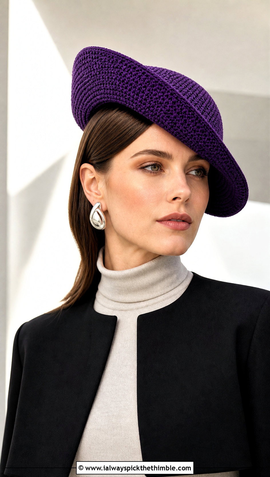 Asymmetric Folded Brim Crochet Hat With Wide Leg Pants - 15 Crochet Hat With Fold Up Brim outfit ideas