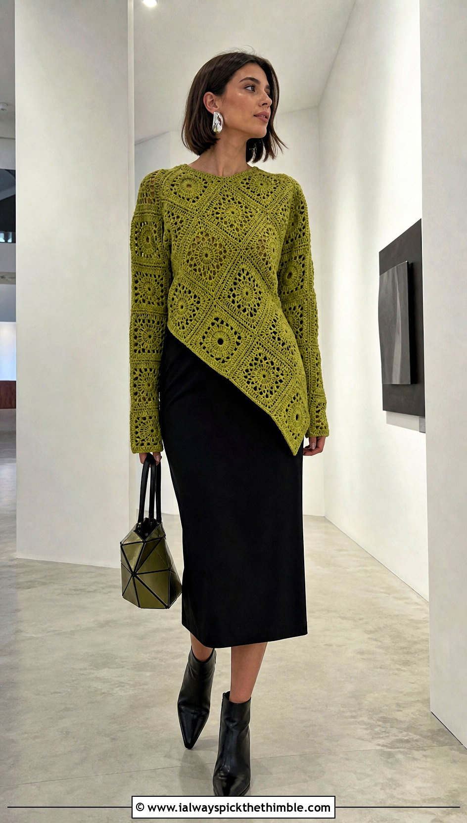 Asymmetric Granny Square Jumper With Column Skirt - 25 granny square jumper outfit ideas