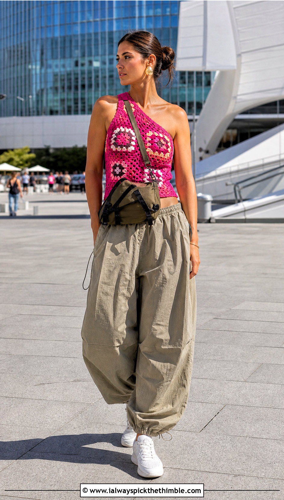 Asymmetric Granny Square Tank Top With Parachute Pants - 25 granny square tank top outfit ideas