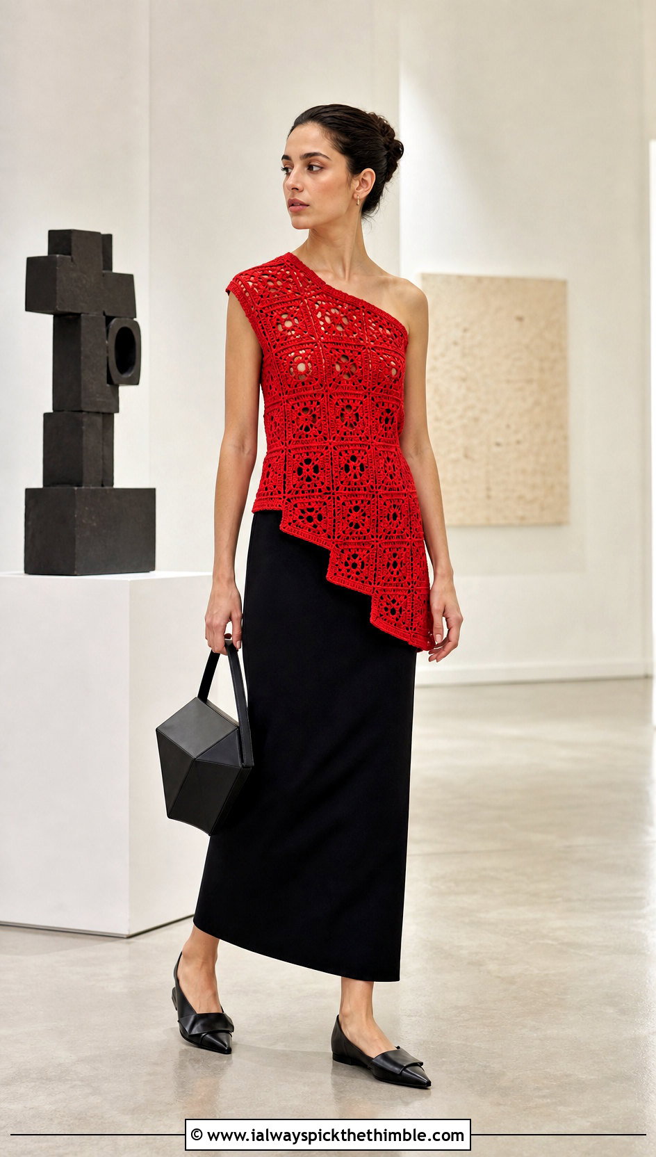 Asymmetric Granny Square Wrap Top With Column Skirt - 25 granny square wrap top outfit ideas