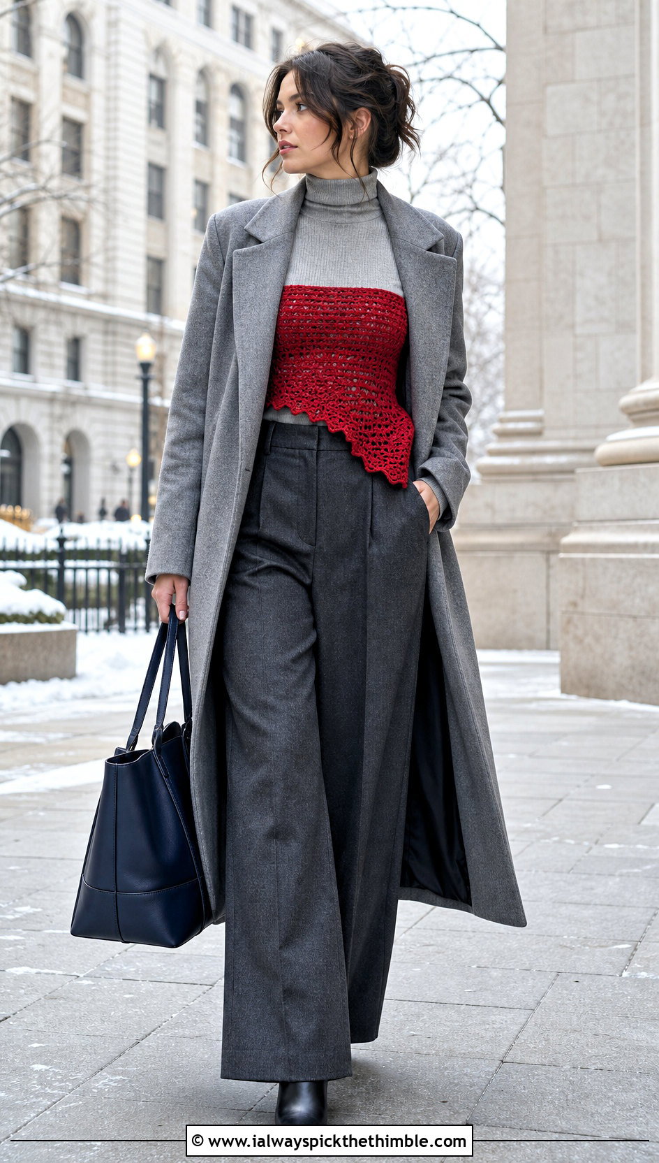 Asymmetric Hem Crochet Bandeau Top Over A Turtleneck - 25 strapless crochet top outfit ideas