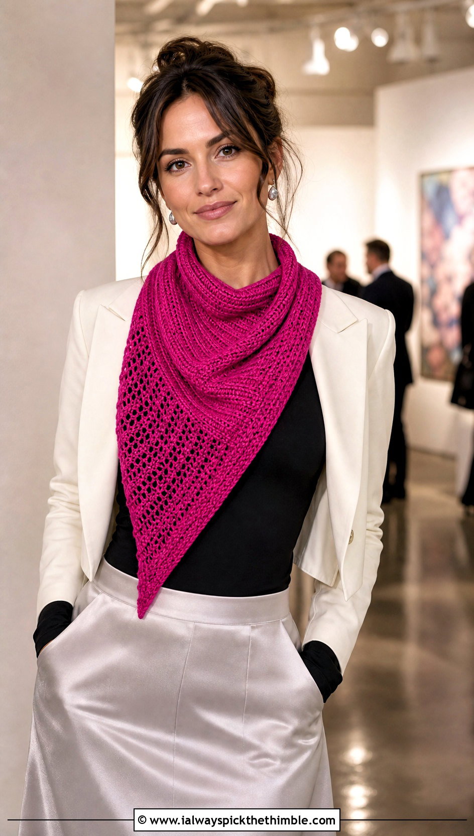 Asymmetric Ribbed Cowl With Satin Skirt - 20 Crochet Ribbed Cowl outfit ideas