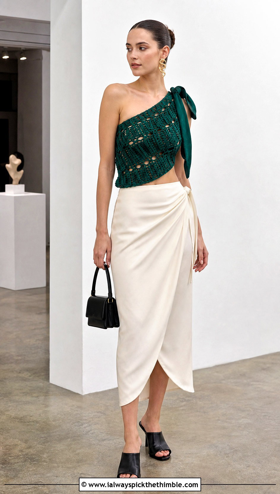 Asymmetric Ribbon Crochet Top With Wrap Skirt - 25 crochet top with ribbon outfit ideas