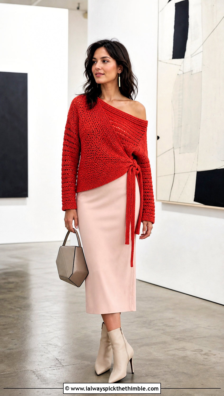 Asymmetric Wrap Crochet Sweater With Column Skirt - 15 Customizable Crochet Sweater Design outfit ideas