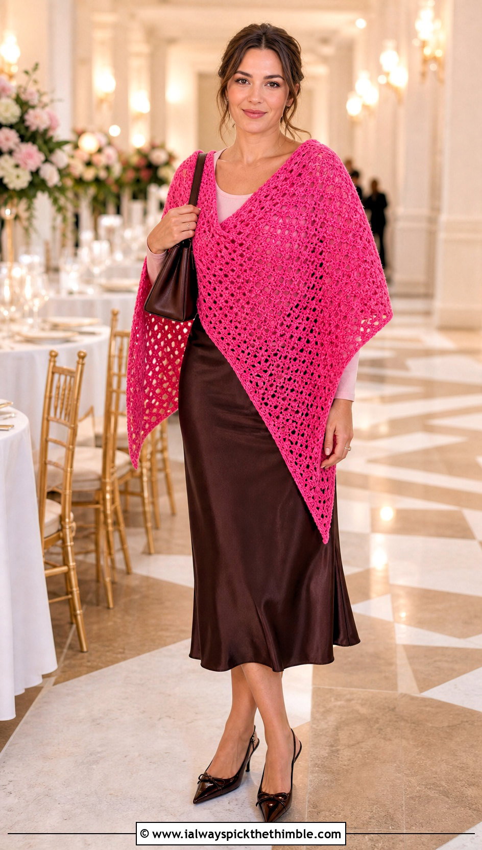 Asymmetrical Corner To Corner Crochet Poncho With Satin Skirt - 15 Corner To Corner Crochet Poncho outfit ideas