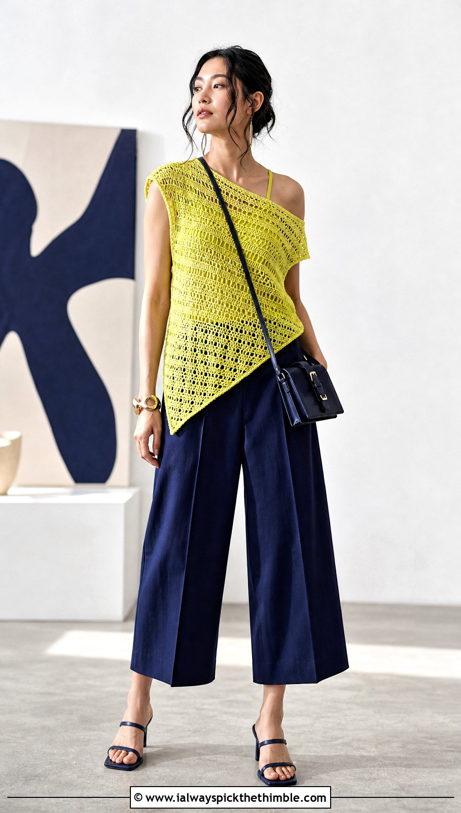 Asymmetrical Crochet Blouse With Culottes - 25 crochet blouse for women outfit ideas