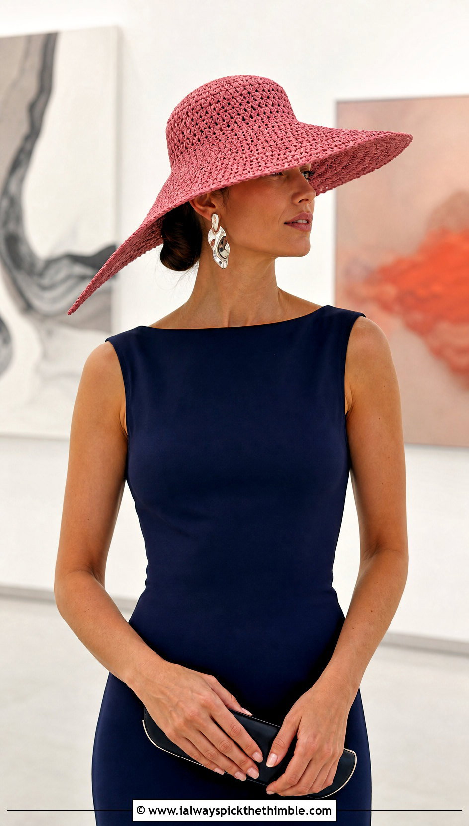 Asymmetrical Crochet Brim Hat With Minimalist Dress - 25 crochet brim hat outfit ideas