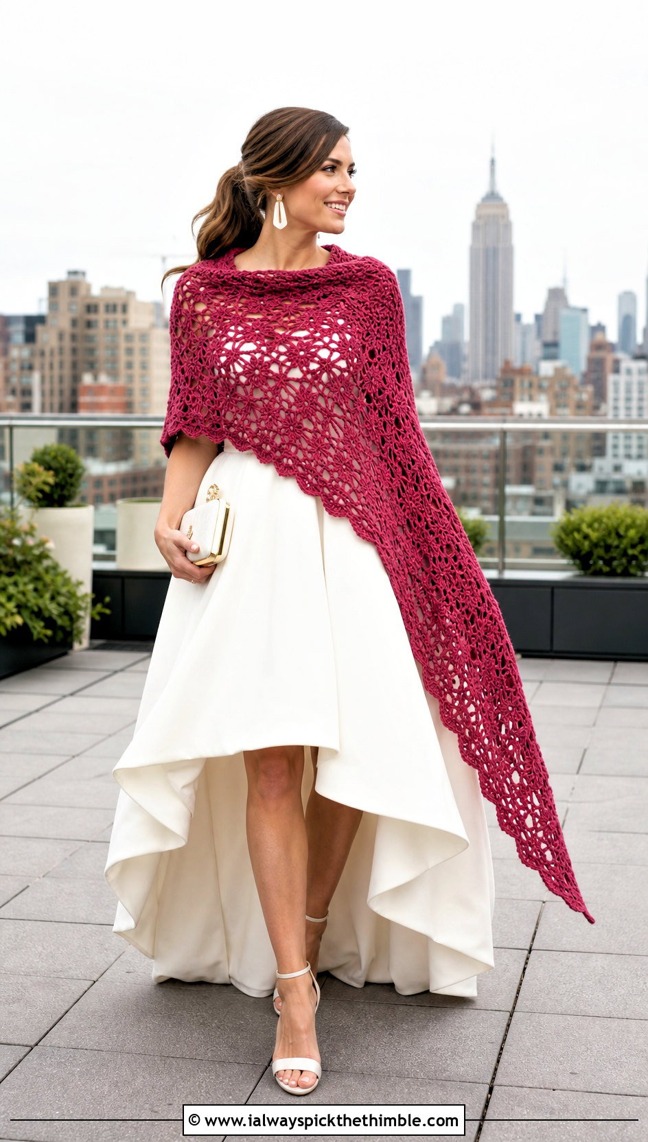 Asymmetrical Crochet Cape With High Low Wedding Dress - 20 Crochet Wedding Cape outfit ideas