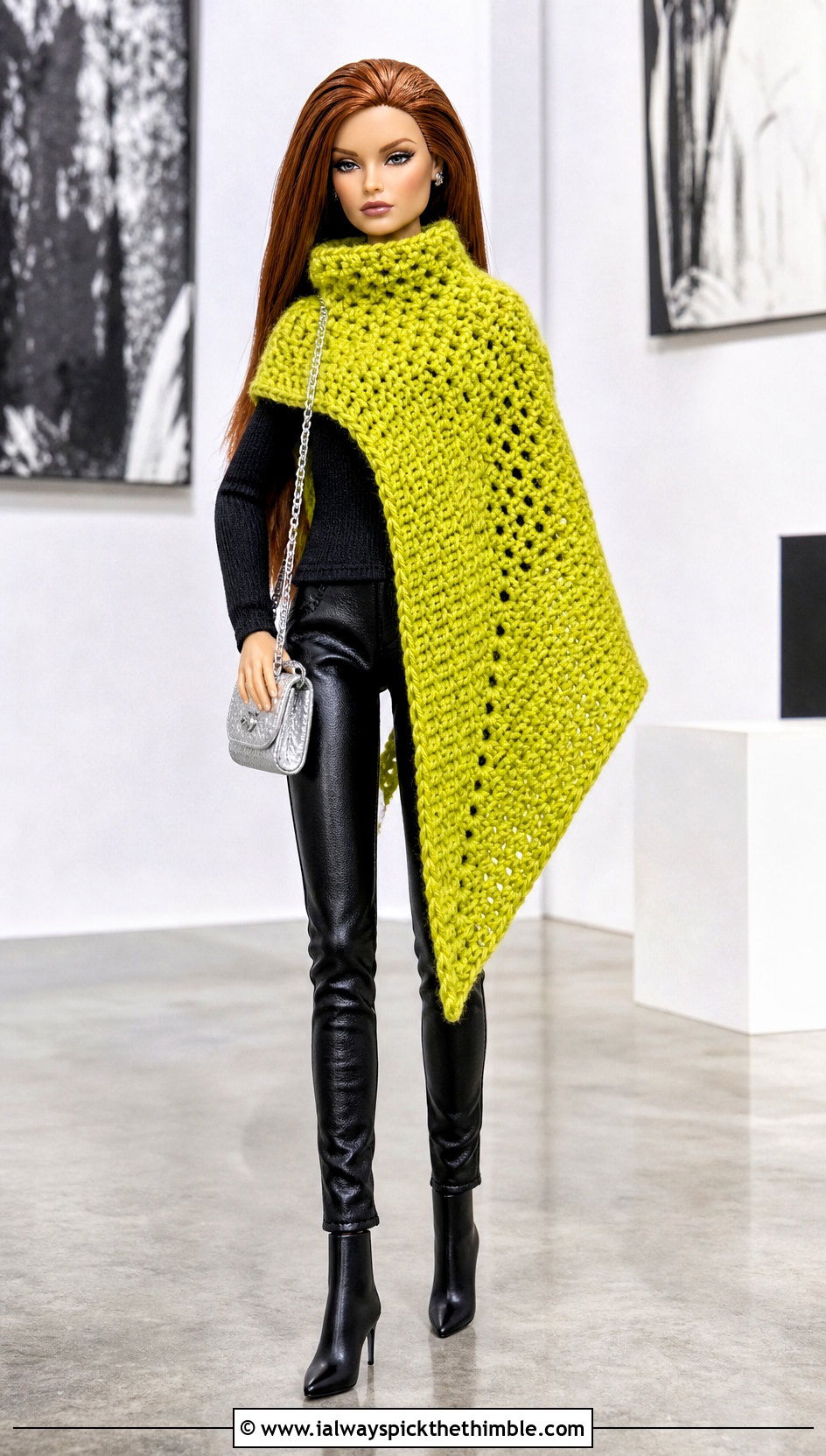 Asymmetrical Crochet Doll Cape With Faux Leather Pants - 20 Crochet Doll Cape outfit ideas